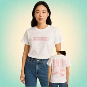 K-Pop Graphic Tee White BLACKPINK Logo Shirt Women’s Small